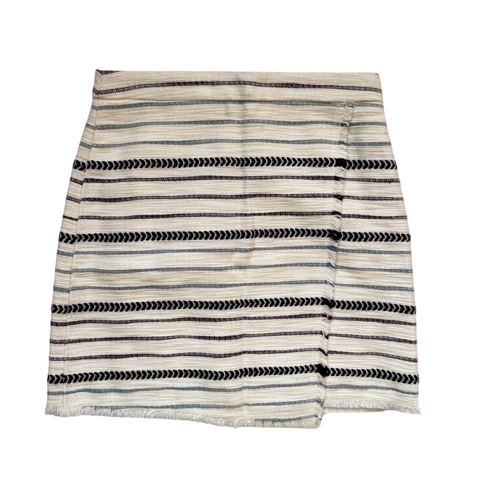 Ann Taylor LOFT Faux Wrap Mini Skirt 0 Cream Striped Euro Summer Vacation Resort - Picture 3 of 16